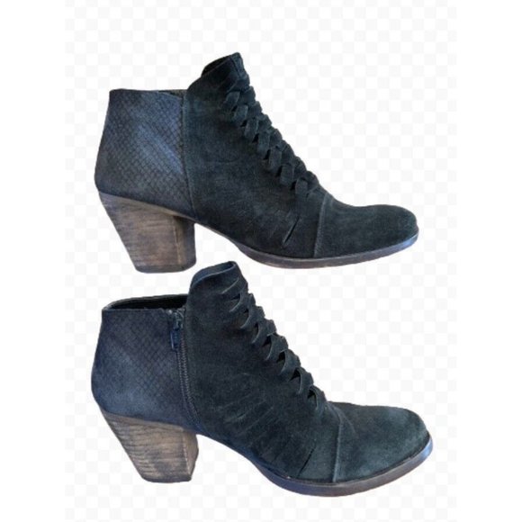 Free People Loveland Ankle Bootie Black Suede Braided Front Women's 37 7.5 7 - Picture 1 of 10